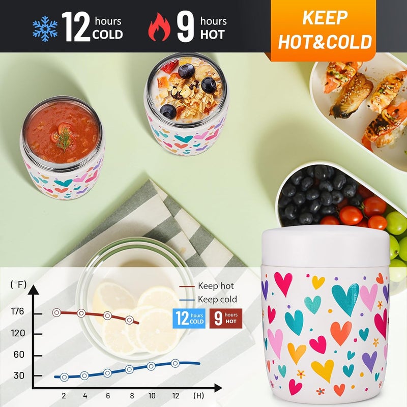 Charcy 9oz Stainless Steel Vacuum Insulated Kids Food Jar - Soup Thermo for Hot & Cold Food - White Heart - Image 4